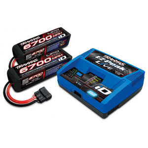 PACK CHARGEUR LIVE 2971G + 2 LIPO 4S 6700MAH 2890X PRISE TRAXXAS